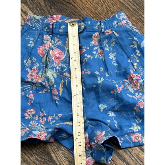 Vintage Lauren Ralph Lauren Linen Shorts Size 6 Blue Floral Print Pleated Front - Picture 8 of 9